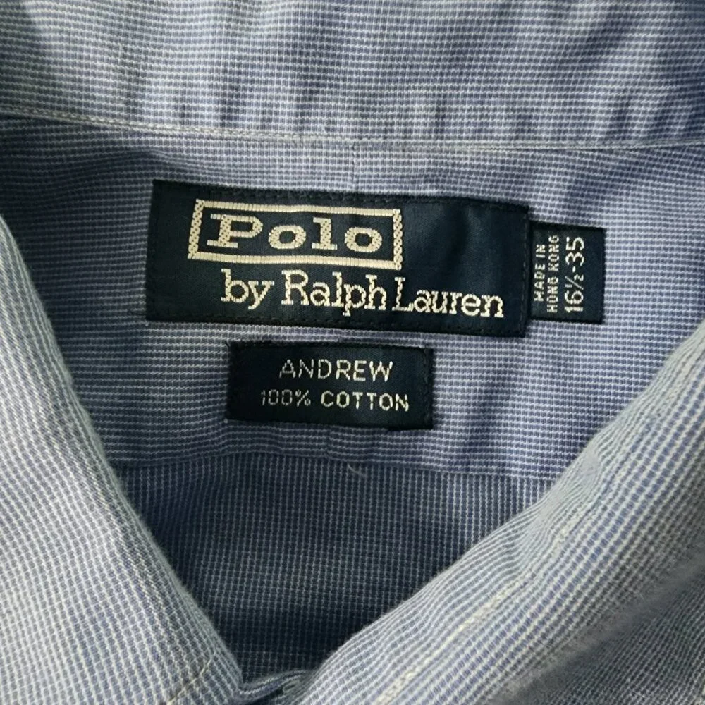 Vintage Polo Ralph Lauren Andrew Men's 16.5-35 Blue Button Up Shirt 100% Cotton‎